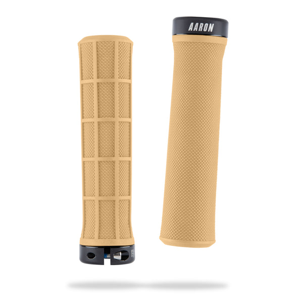 AARON Peak - MTB, Enduro & BMX Fahrradgriffe in Beige mit rutschfestem Diamant- und Lamellenmuster und Lock-On Design.