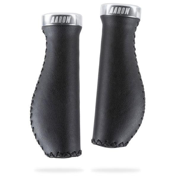 AARON Vintage ergonomischer Kunstleder Fahrradgriffe - Silber, schwarz, handschonend und rutschfest für schmerzfreies Fahren.
